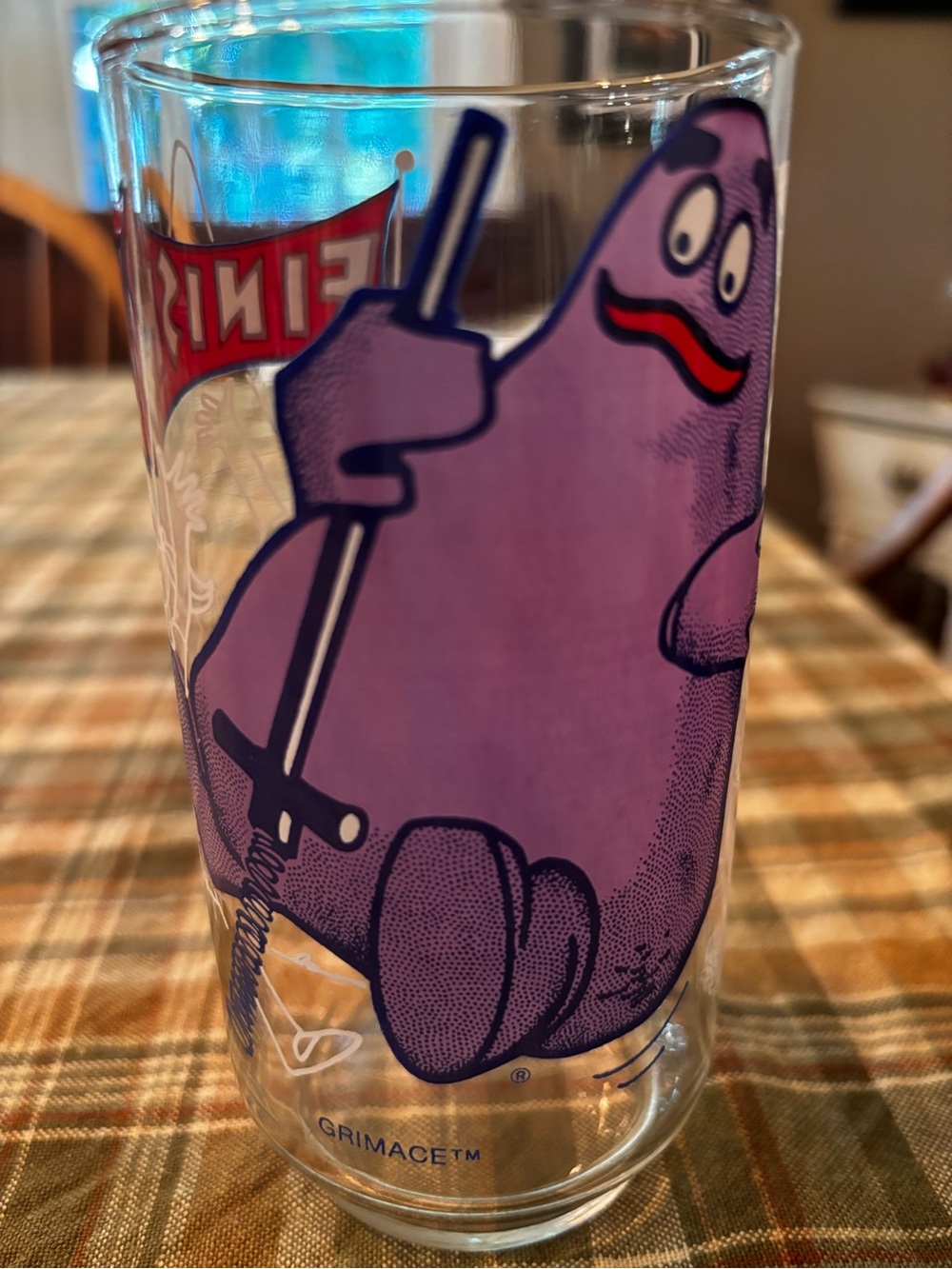 Vintage 1977 McDonald's Purple Grimace Character Drinking Glass with Red Accent